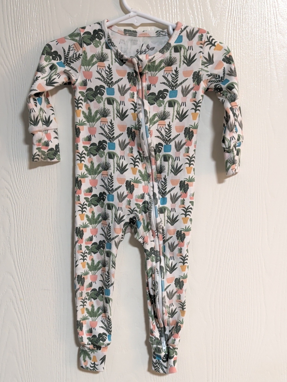Baby One-Piece Douole Zip Romper - Plant Print